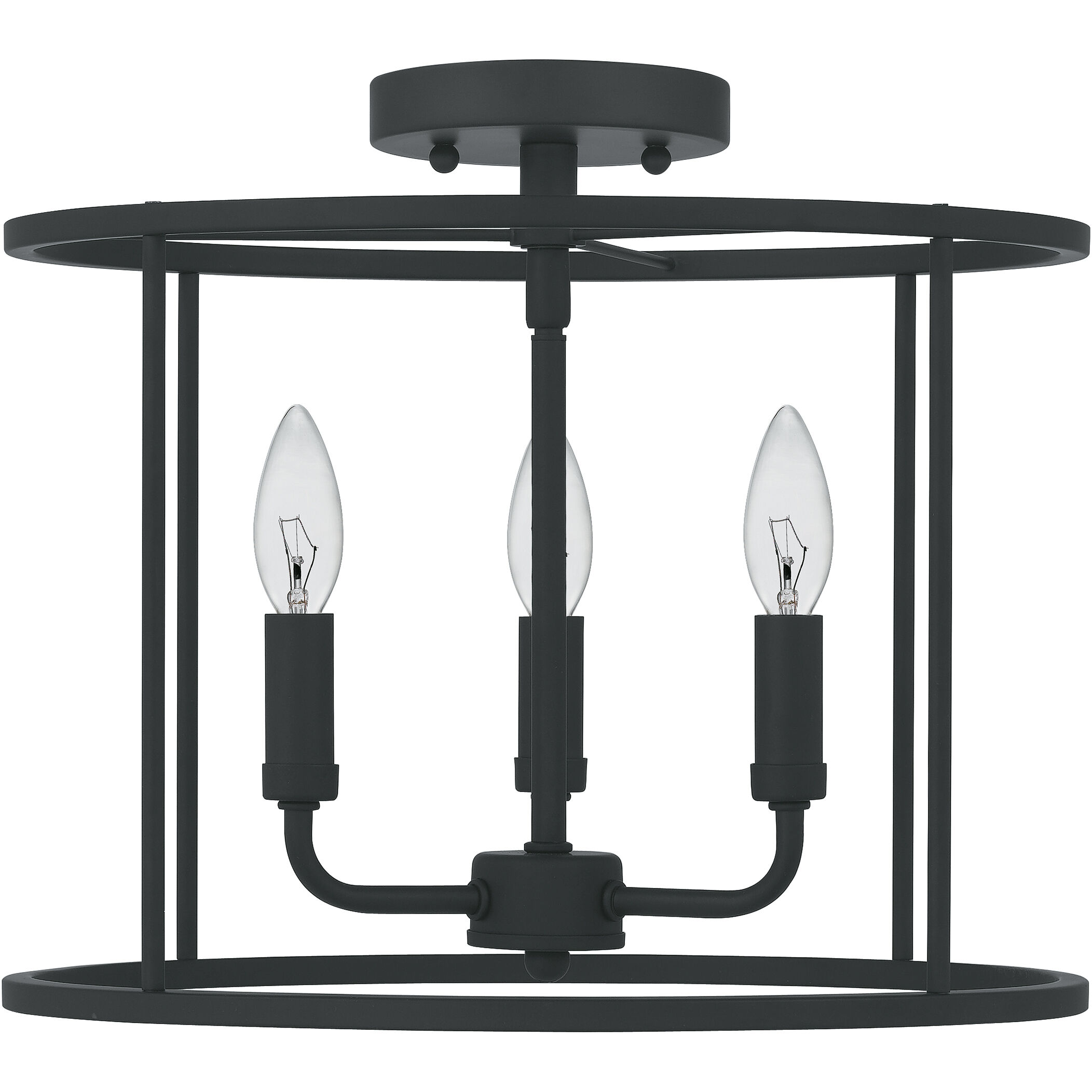 Abner 3 Light 14 inch Matte Black Semi-Flush Mount Ceiling Light