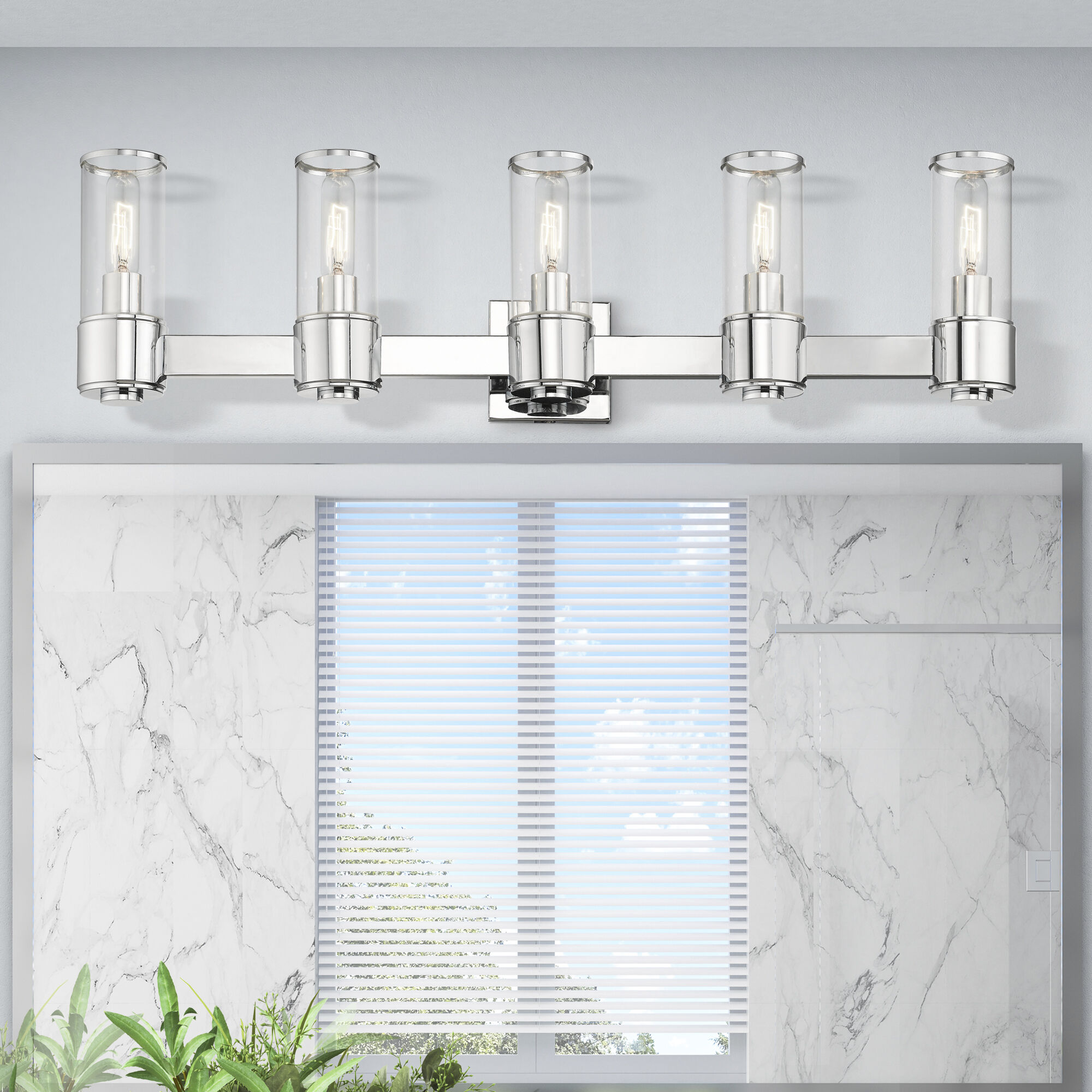 Quincy 5 Light 35.5 inch Polished Chrome Vanity Wall Sconce Wall Light, Large