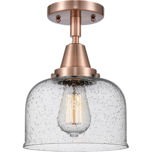 Franklin Restoration Large Bell LED 8 inch Antique Copper Flush Mount Ceiling Light in Seedy Glass