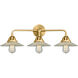 Nouveau 2 Halophane 3 Light 27 inch Satin Gold Bath Vanity Light Wall Light in Clear Halophane Glass