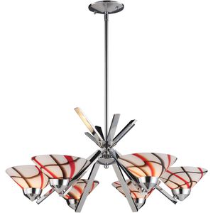 Refraction 6 Light 26 inch Polished Chrome with White and Brown Chandelier Ceiling Light in Caramel/Red/White