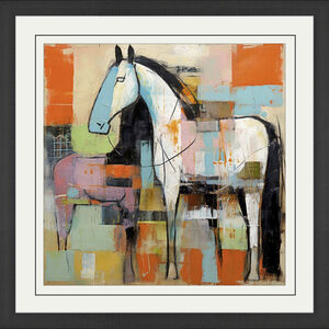 Block Horse Impression Pink and Black and Blue and Orange Framed Art