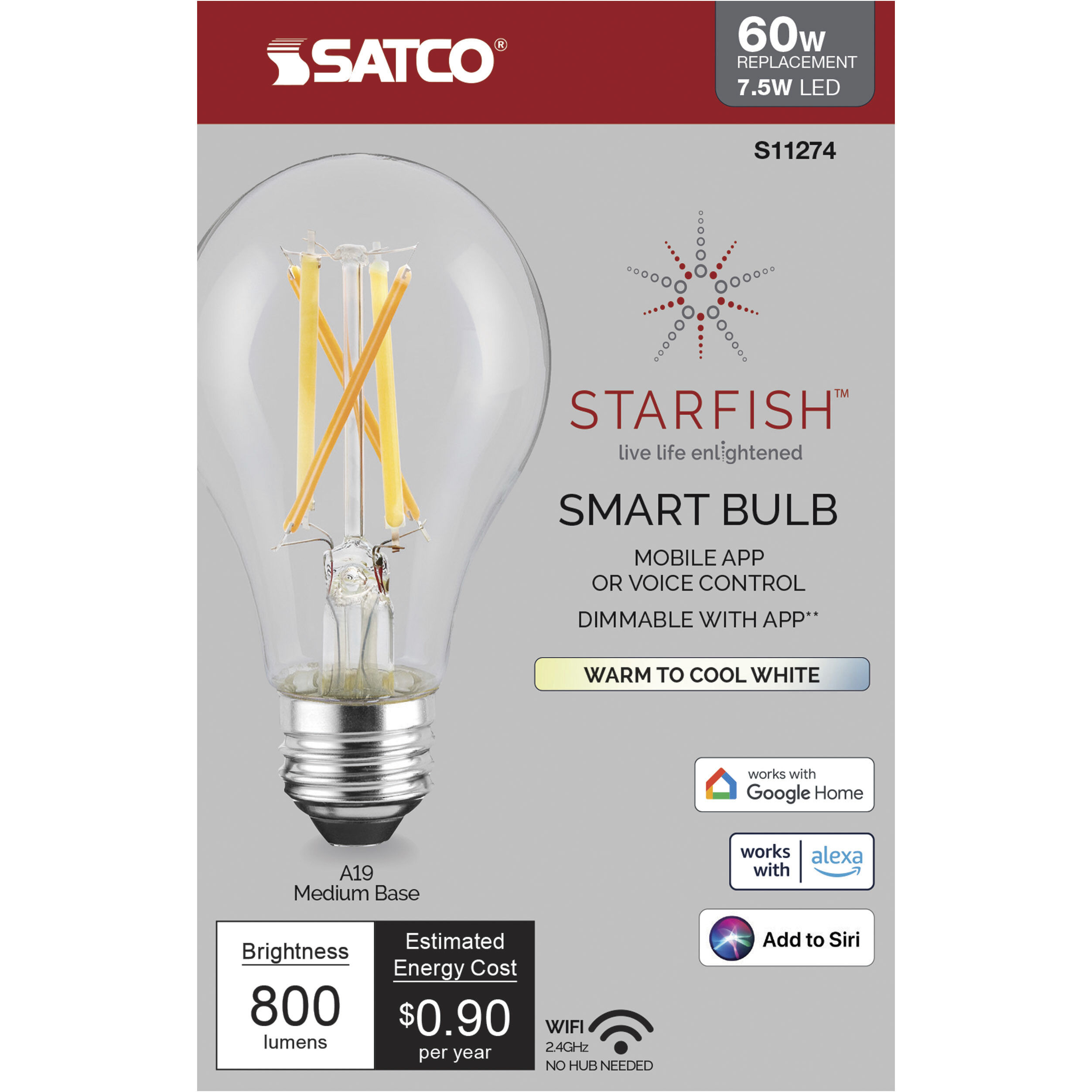 Starfish LED A19 Medium 7.50 watt 2200K-5000K Light Bulb