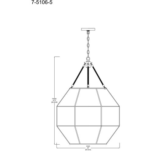 Selby 5 Light 25 inch Burnished Brass with Natural Rattan Pendant Ceiling Light