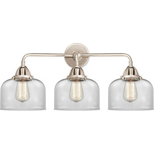 Nouveau 2 Large Bell 3 Light 26 inch Polished Nickel Bath Vanity Light Wall Light in Clear Glass
