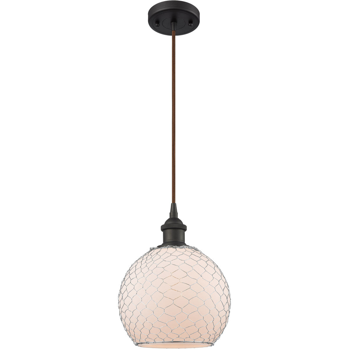 Ballston Farmhouse Chicken Wire LED 8 inch Oil Rubbed Bronze Mini Pendant Ceiling Light, Ballston
