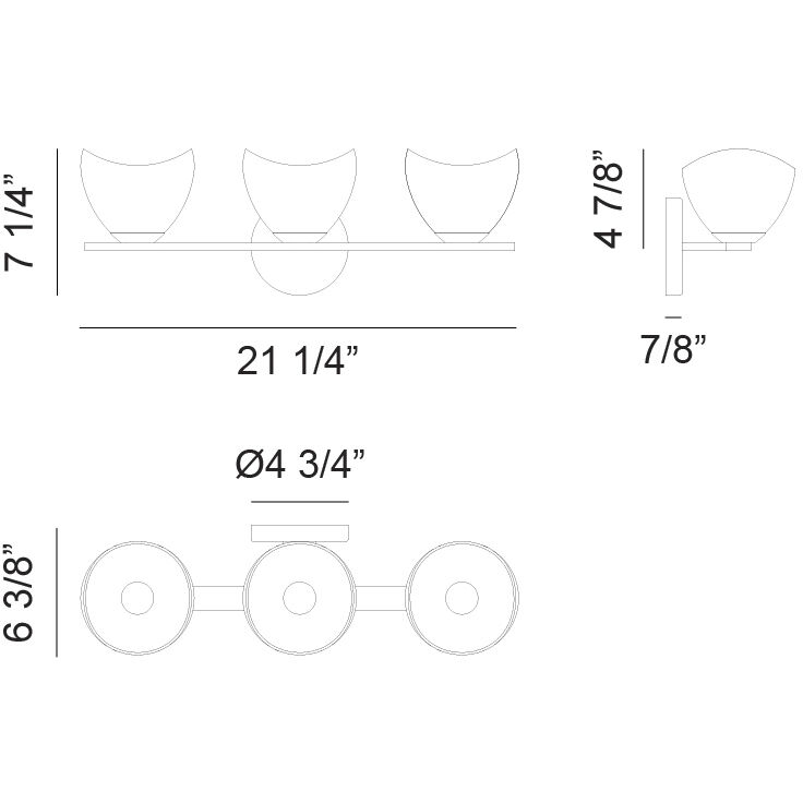 Uptowne 3 Light 21.25 inch Black Bath Vanity Light Wall Light in Black and Opal Glass