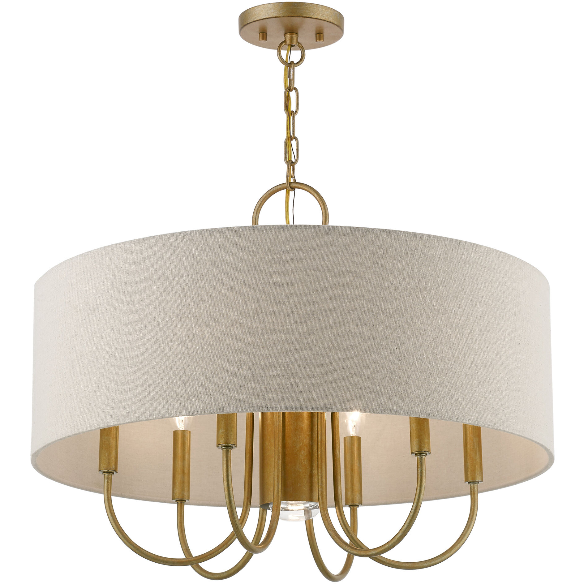 Burnett 7 Light 24 inch Antique Gold Leaf with White Accents Pendant Chandelier Ceiling Light
