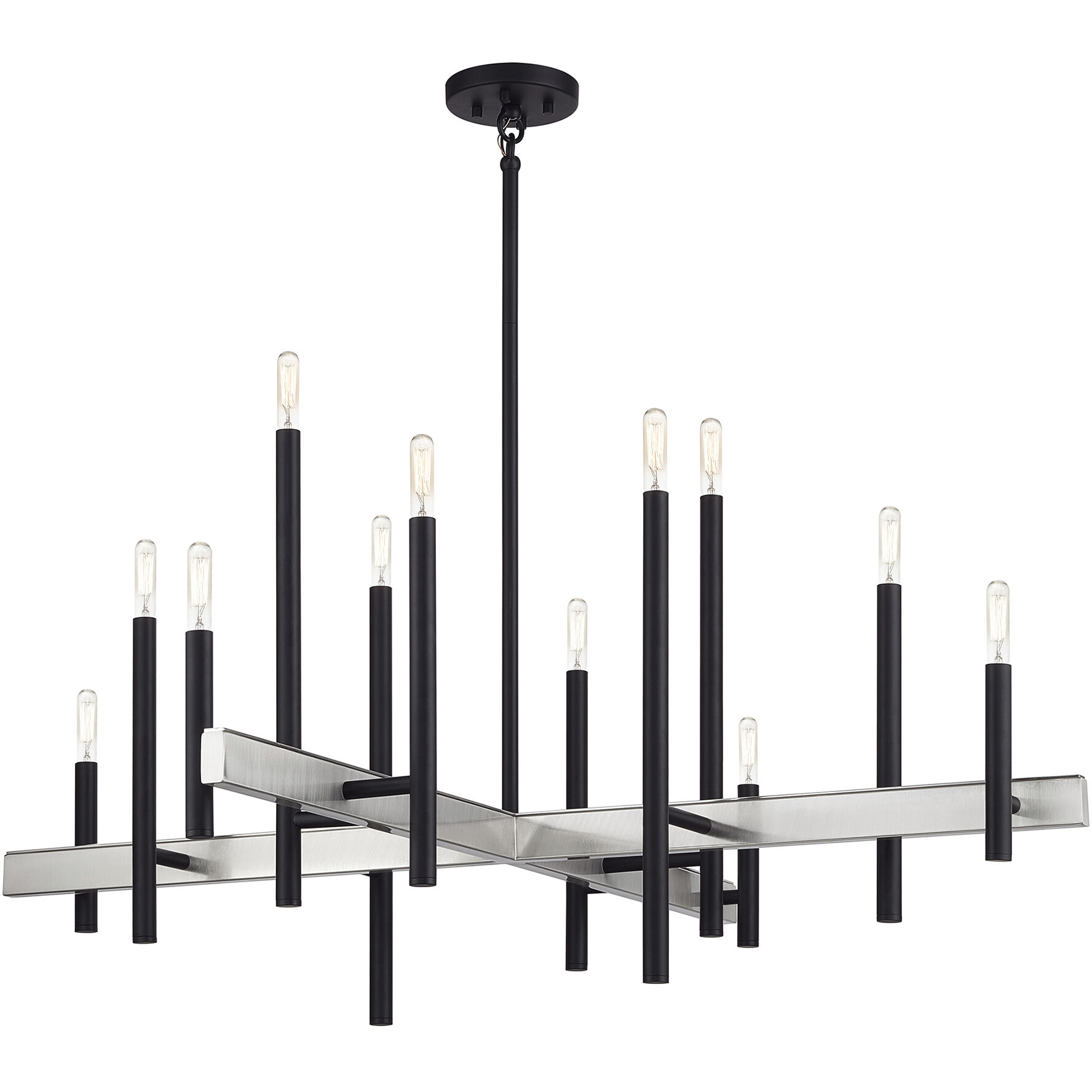 Denmark 12 Light 42 inch Black with Brushed Nickel Accents Foyer Chandelier Ceiling Light