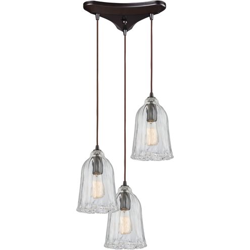 Hand Formed Glass 3 Light 12 inch Oil Rubbed Bronze with Clear Mini Pendant Ceiling Light