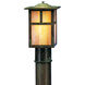 Mission 1 Light 8.5 inch Verdigris Patina Post Mount in White Opalescent, T-Bar Overlay