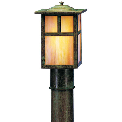 Mission 1 Light 8.5 inch Verdigris Patina Post Mount in White Opalescent, T-Bar Overlay