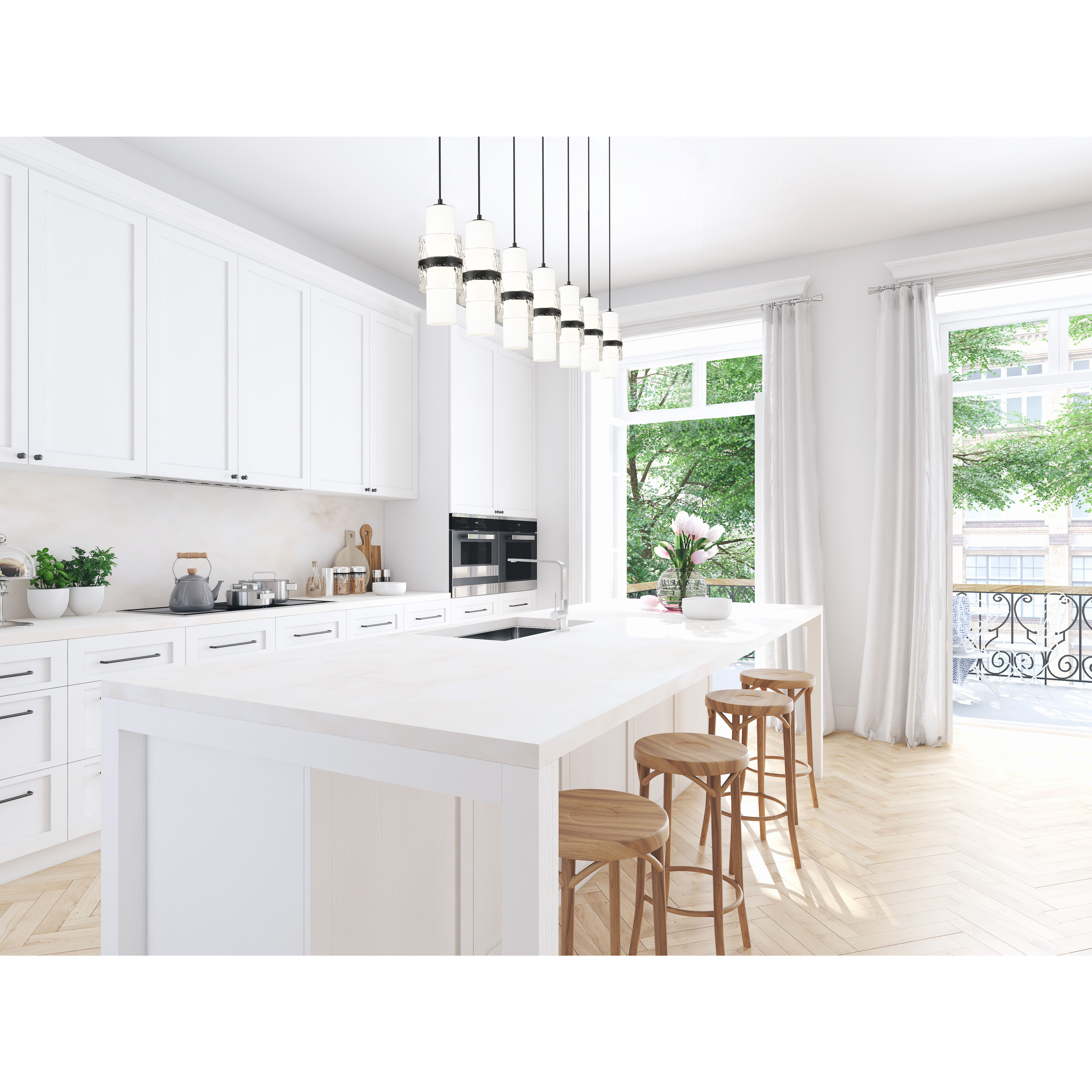 Cayden 7 Light 54 inch Matte Black Linear Chandelier Ceiling Light