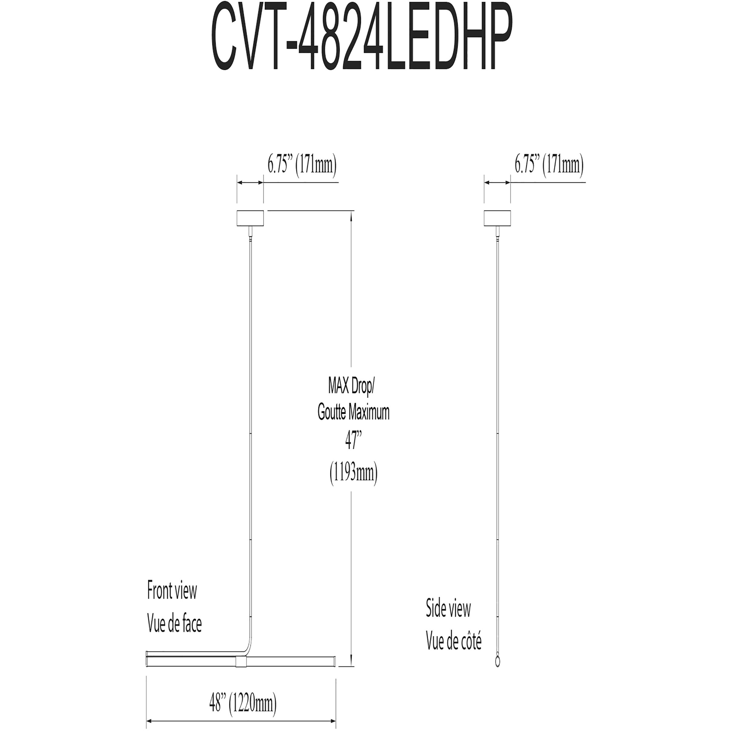 Corvette LED 48 inch Matte Black Horizontal Pendant Ceiling Light