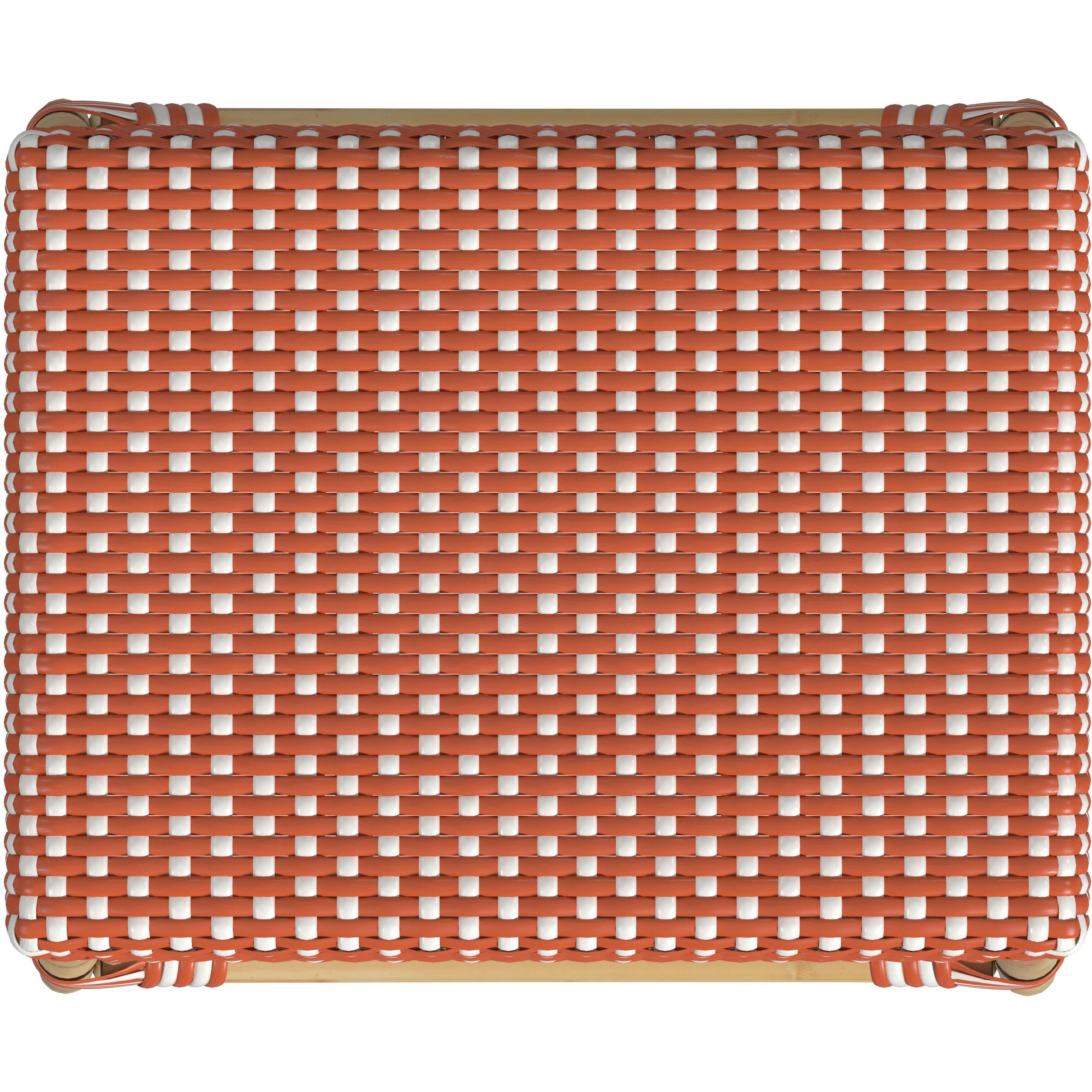 Robias Rectangular Rattan 24.5" Counter Stool in Orange and White Dot