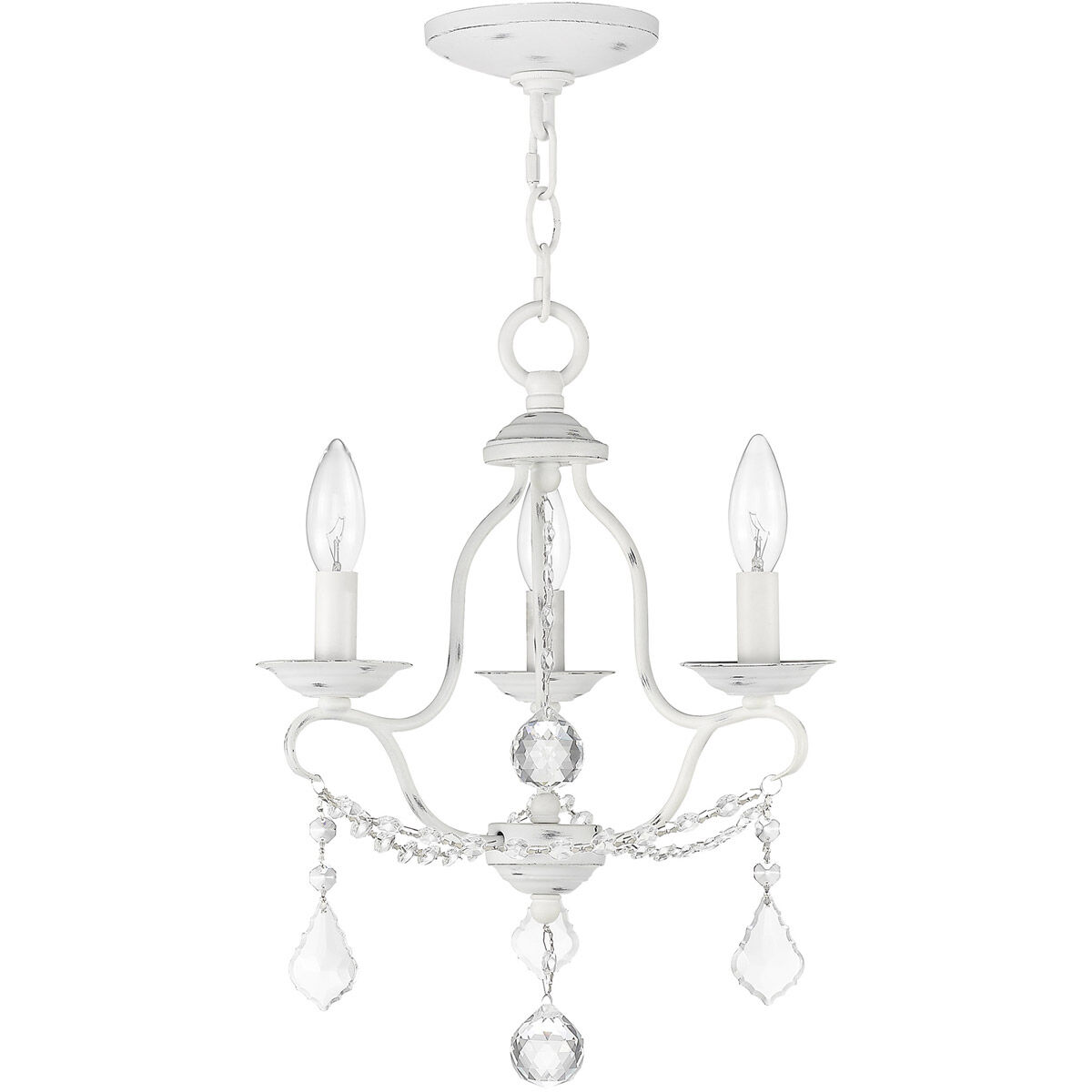 Chesterfield 3 Light 12 inch Antique White Mini Chandelier Ceiling Light