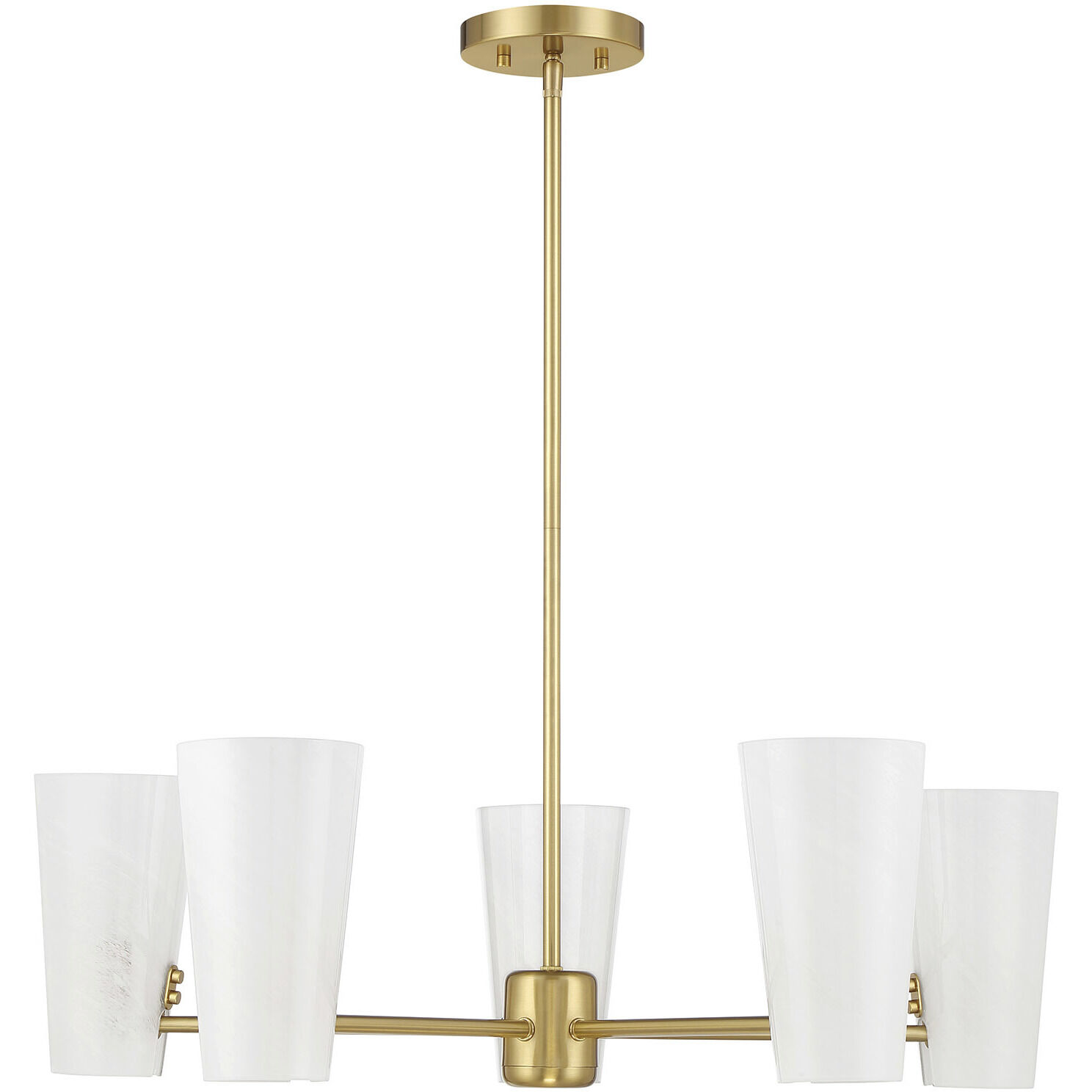 Mid-Century Modern 5 Light 30 inch Natural Brass Chandelier Ceiling Light