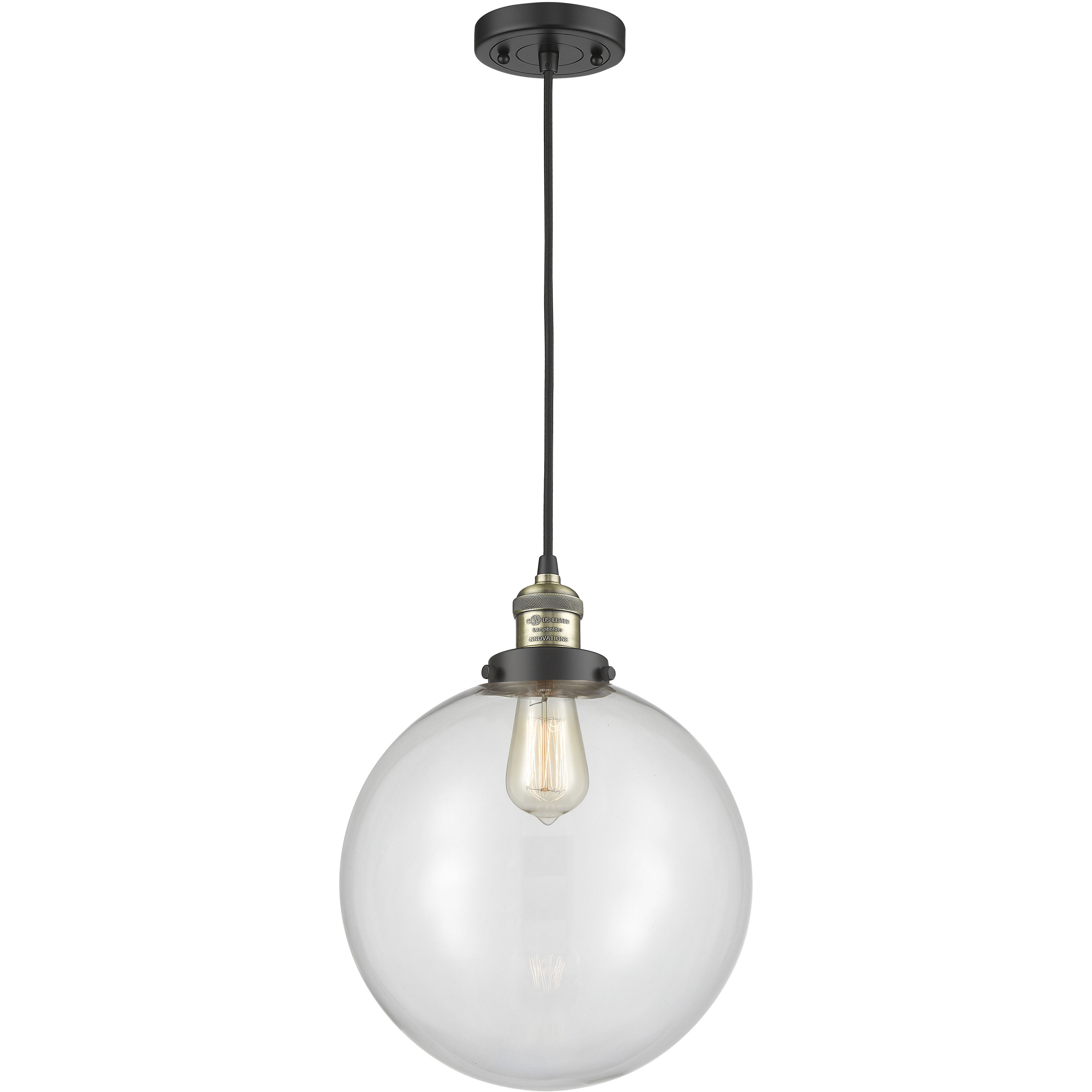 Franklin Restoration Beacon 1 Light 12 inch Black Antique Brass Mini Pendant Ceiling Light in Incandescent, Clear, Franklin Restoration