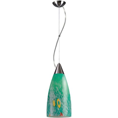 Pendaglio 1 Light 9 inch Satin Nickel with Green Pendant Ceiling Light