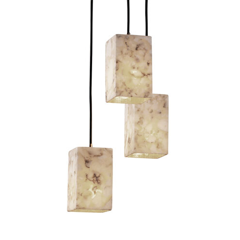 Alabaster Rocks 3 Light 4 inch Brushed Nickel Pendant Ceiling Light in Black Cord, Square with Flat Rim