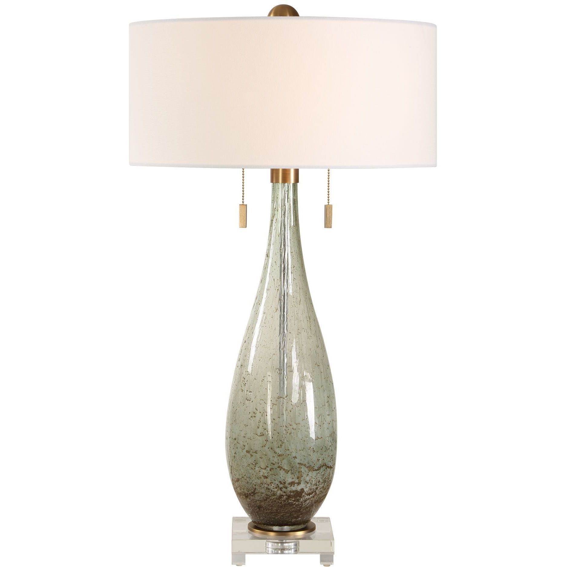 Cardoni 32.25 inch 60 watt Smokey Fern-Green Glass and Crystal Table Lamp Portable Light