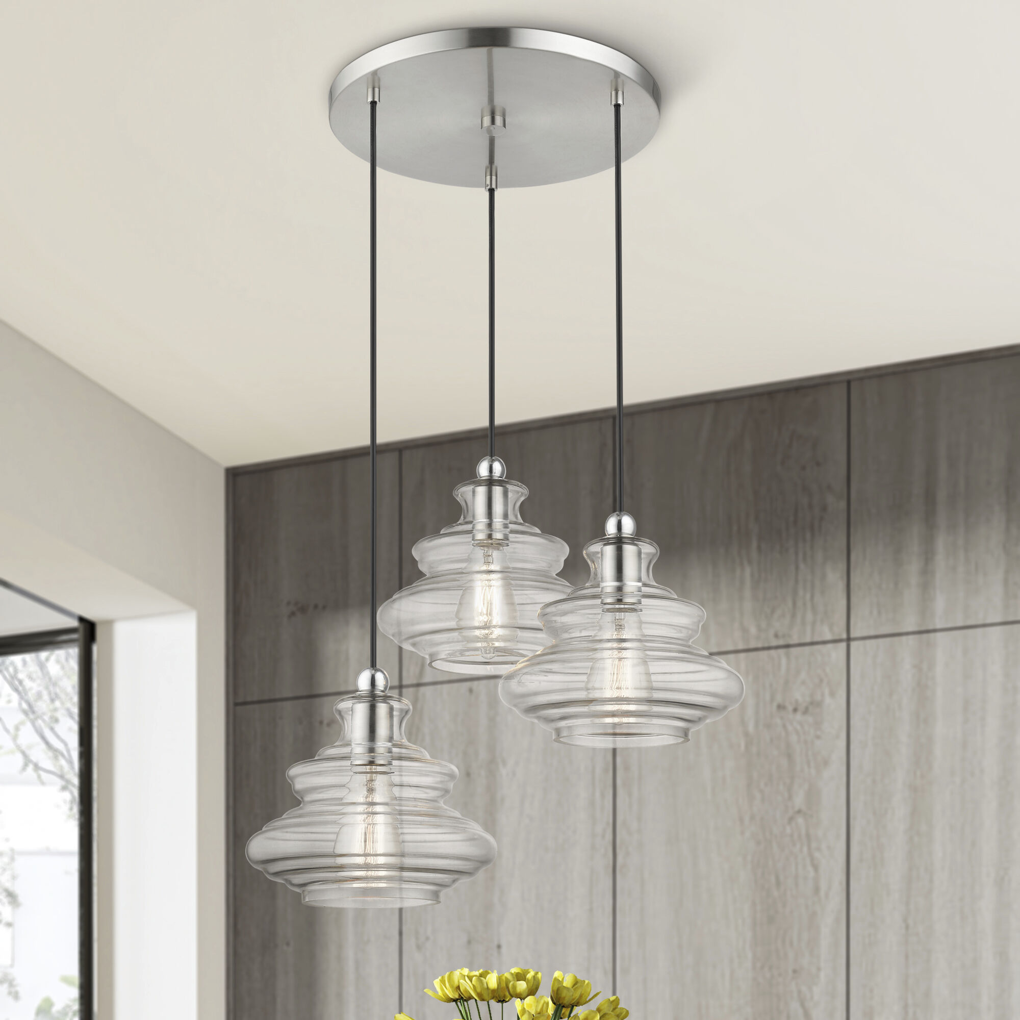 Everett 3 Light 20 inch Brushed Nickel with Chrome Finish Accents Pendant Chandelier Ceiling Light