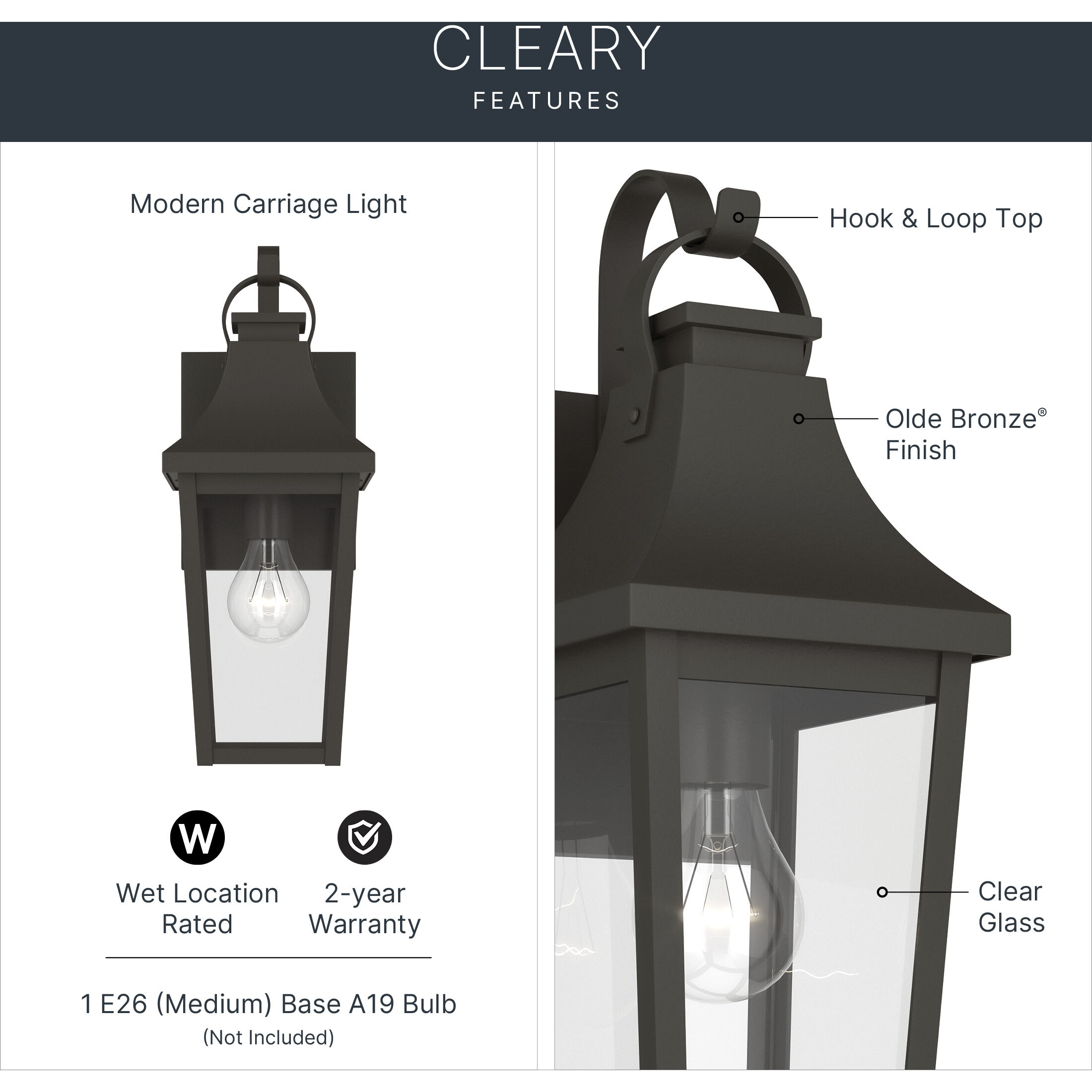 Cleary 1 Light 16 inch Olde Bronze Outdoor Wall Light