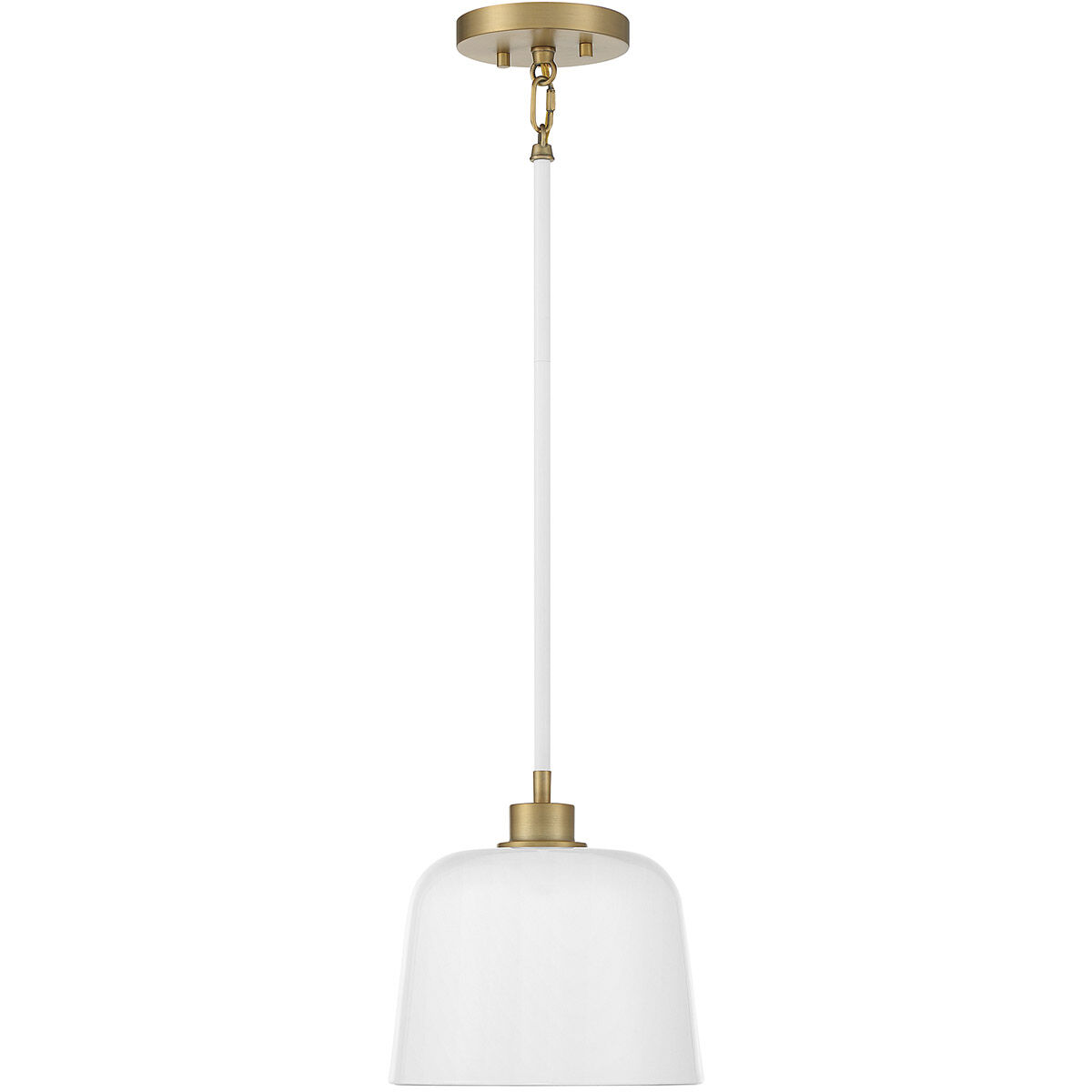 Vintage 1 Light 9 inch White and Natural Brass Pendant Ceiling Light in White with Natural Brass