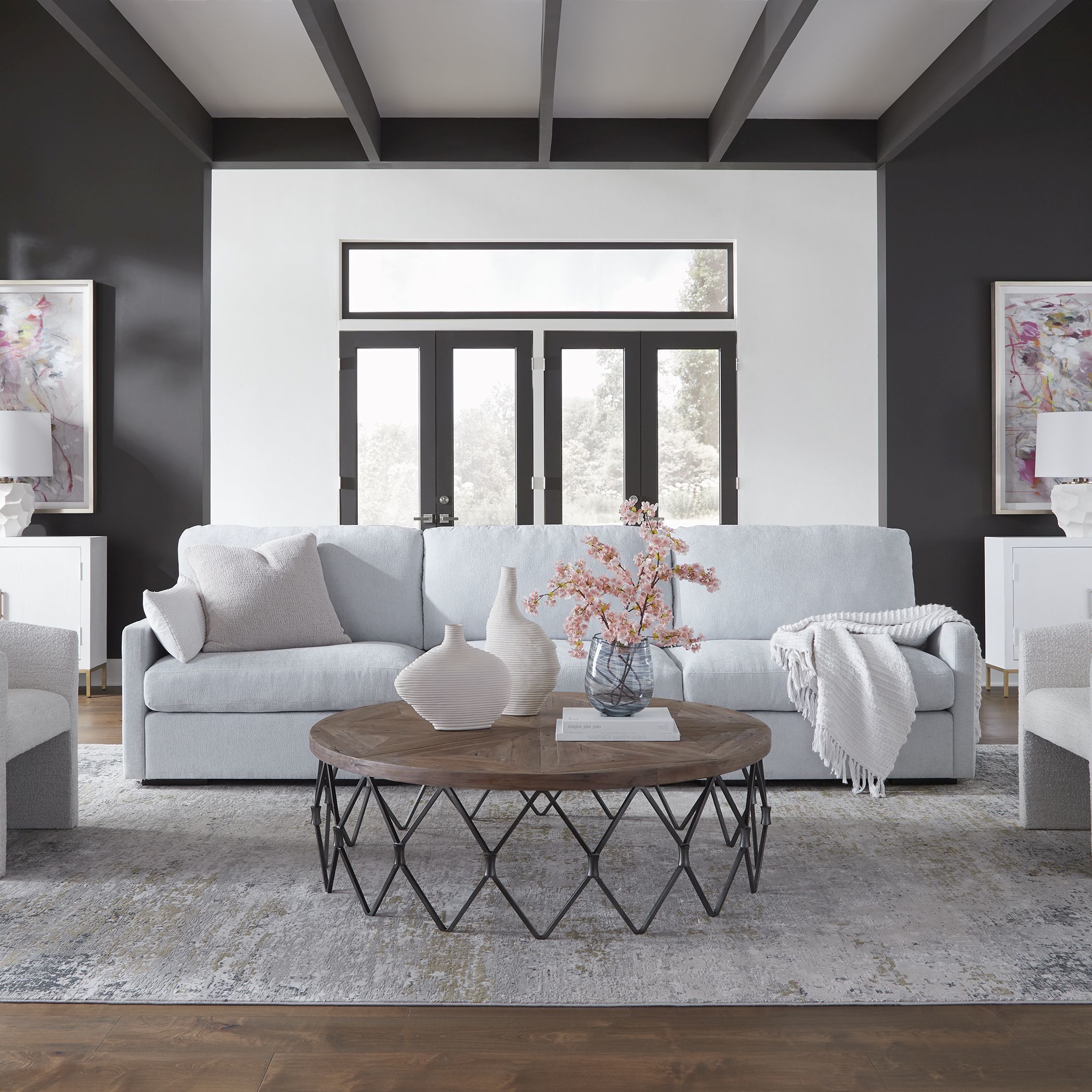 Refuge Light Cloud Blue Polyester Sofa, Left Arm Facing