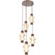 Mesa Mandrel LED Burnished Bronze Multi Pendant Chandelier Ceiling Light in 3000K LED, Amber Blown Glass