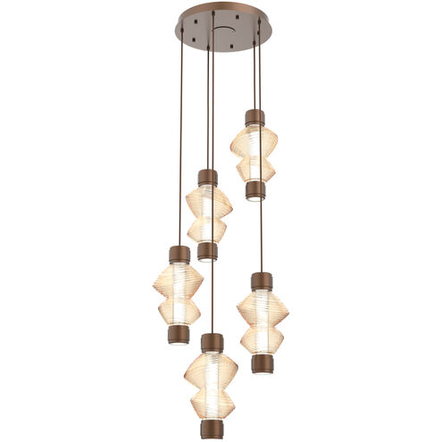 Mesa Mandrel LED Burnished Bronze Multi Pendant Chandelier Ceiling Light in 3000K LED, Amber Blown Glass