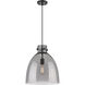 Newton Bell 1 Light 14 inch Matte Black Pendant Ceiling Light in Plated Smoke Glass