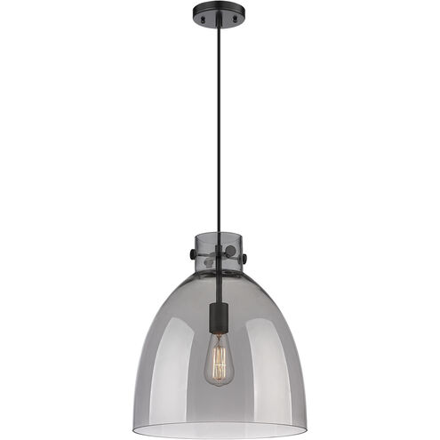 Newton Bell 1 Light 14 inch Matte Black Pendant Ceiling Light in Plated Smoke Glass