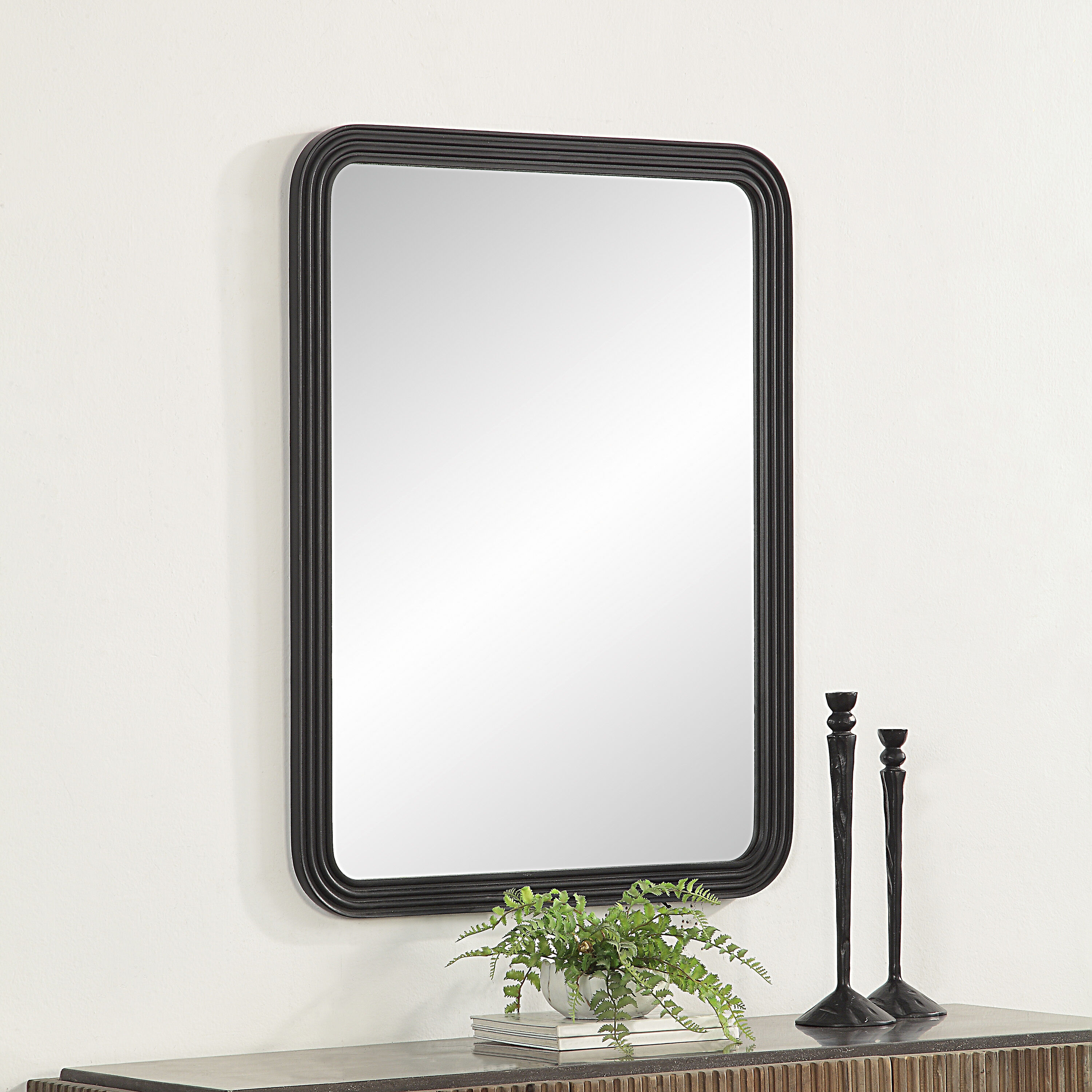 Nolana 40 X 30 inch Textured Matte Black Wall Mirror