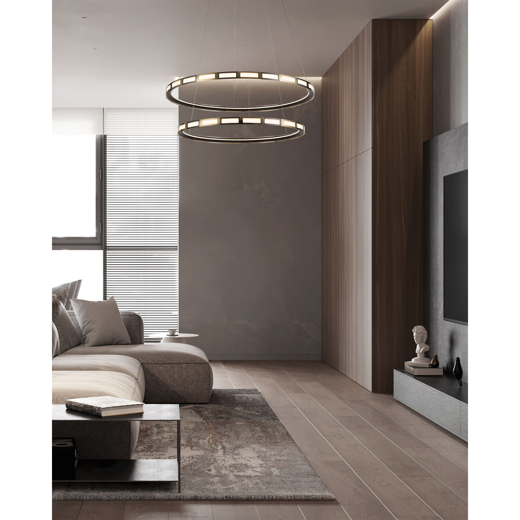 Equator LED 30 inch Matte Black and Satin Gold Pendant Ceiling Light