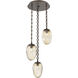 Meteo 3 Light 20 inch Flat Bronze Multi-Pendant Ceiling Light in Amber, Oval Chain