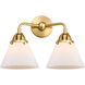 Nouveau 2 Large Cone LED 15.75 inch Satin Gold Bath Vanity Light Wall Light in Matte White Glass