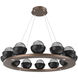 Cabochon LED 36.7 inch Burnished Bronze with Black Marble Chandelier Ceiling Light in Smoke, 2700K LED