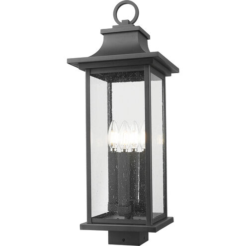 Tiberius 4 Light 24.5 inch Black Outdoor Post Mount Fixture in Clear Seedy Glass