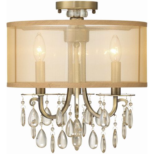 Hampton 3 Light 14 inch Antique Brass Semi Flush Ceiling Light