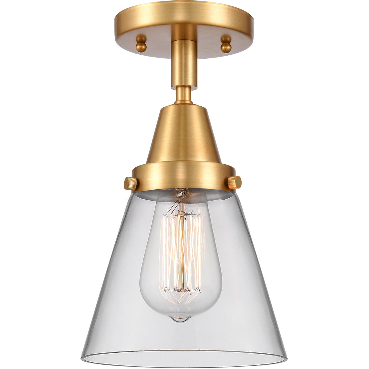 Franklin Restoration Small Cone 1 Light 6 inch Satin Gold Flush Mount Ceiling Light in Clear Glass