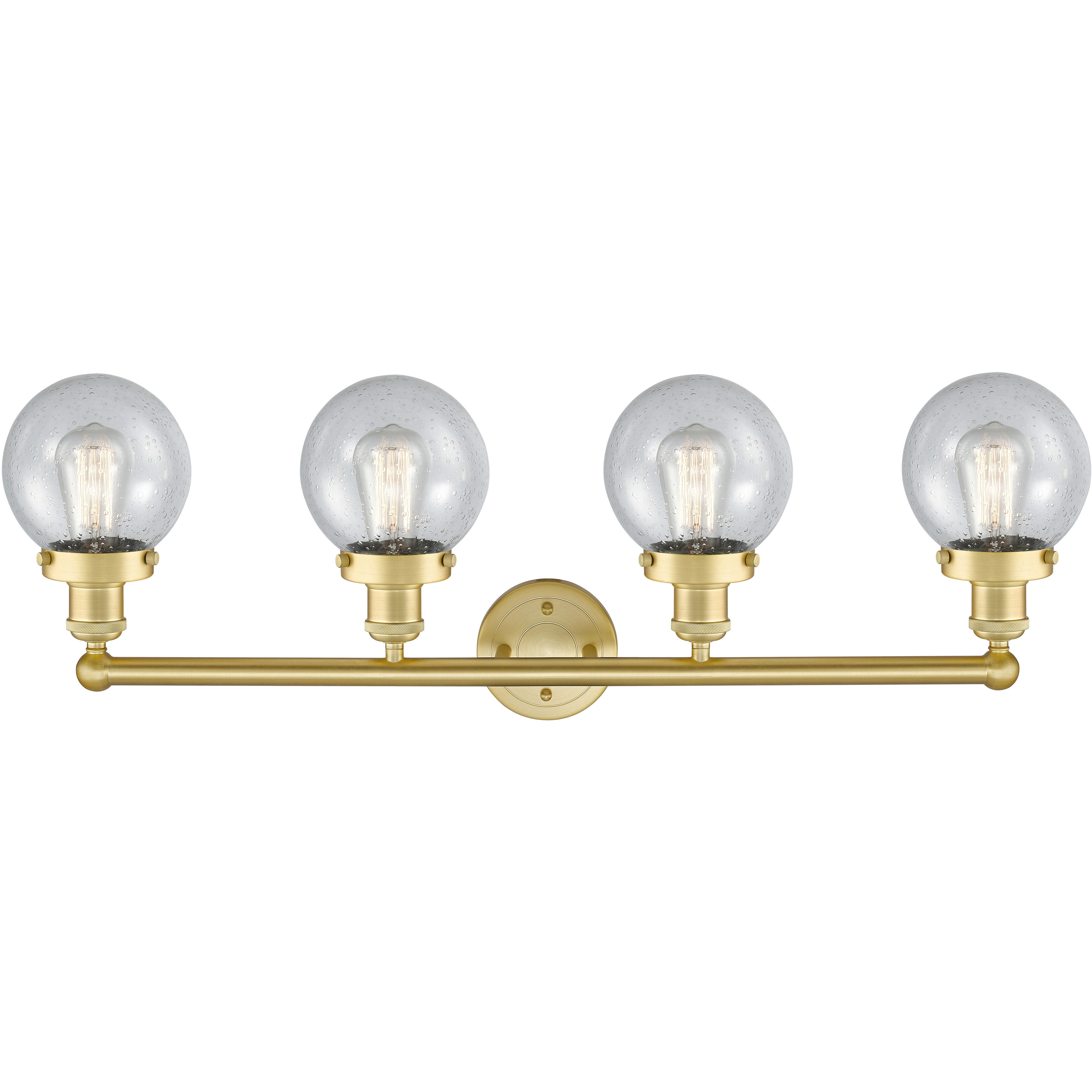 Beacon 4 Light 33.5 inch Satin Gold Bath Vanity Light Wall Light in Seedy Glass, Small