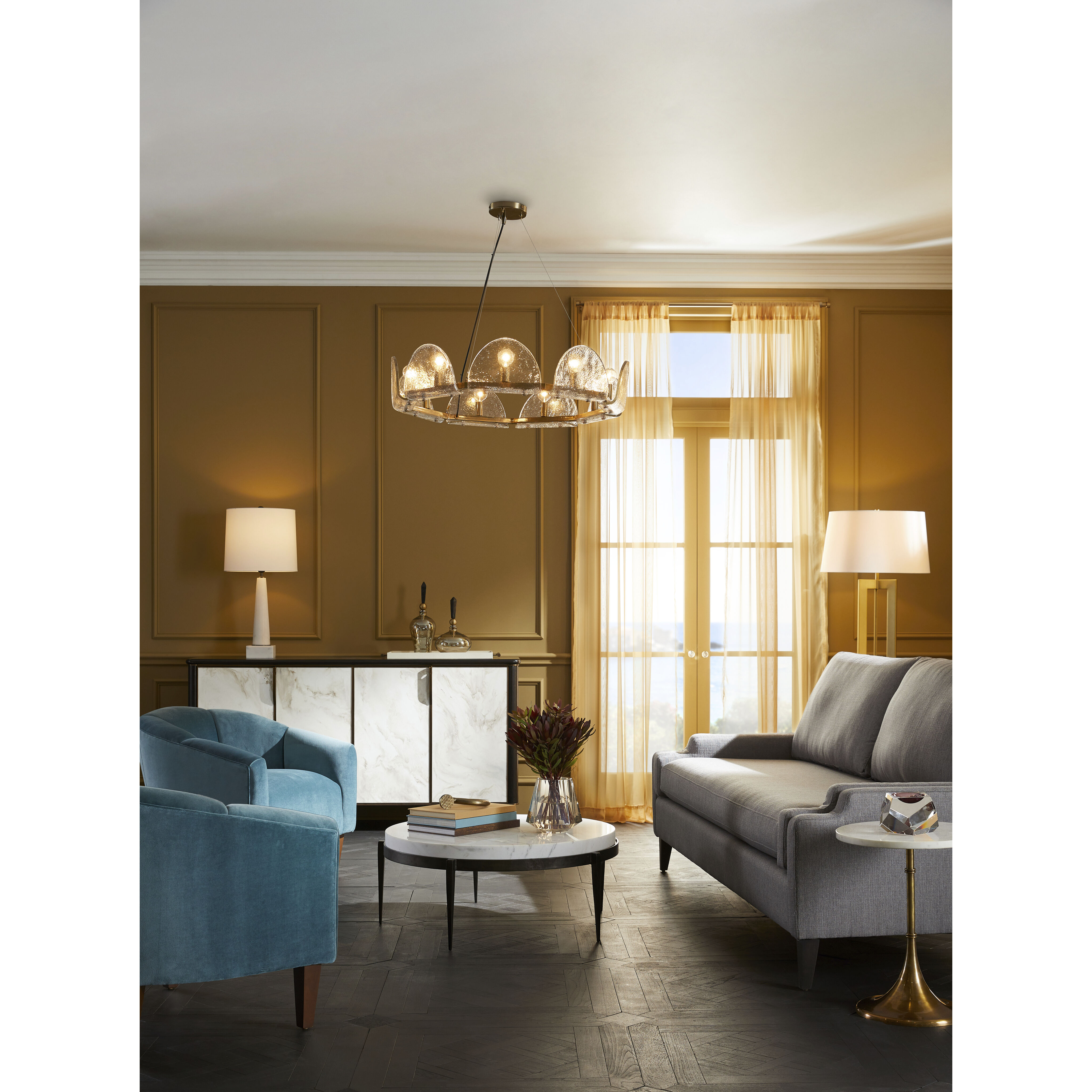 Mendez 9 Light 29 inch Smoke Luster and Antique Brass Chandelier Ceiling Light