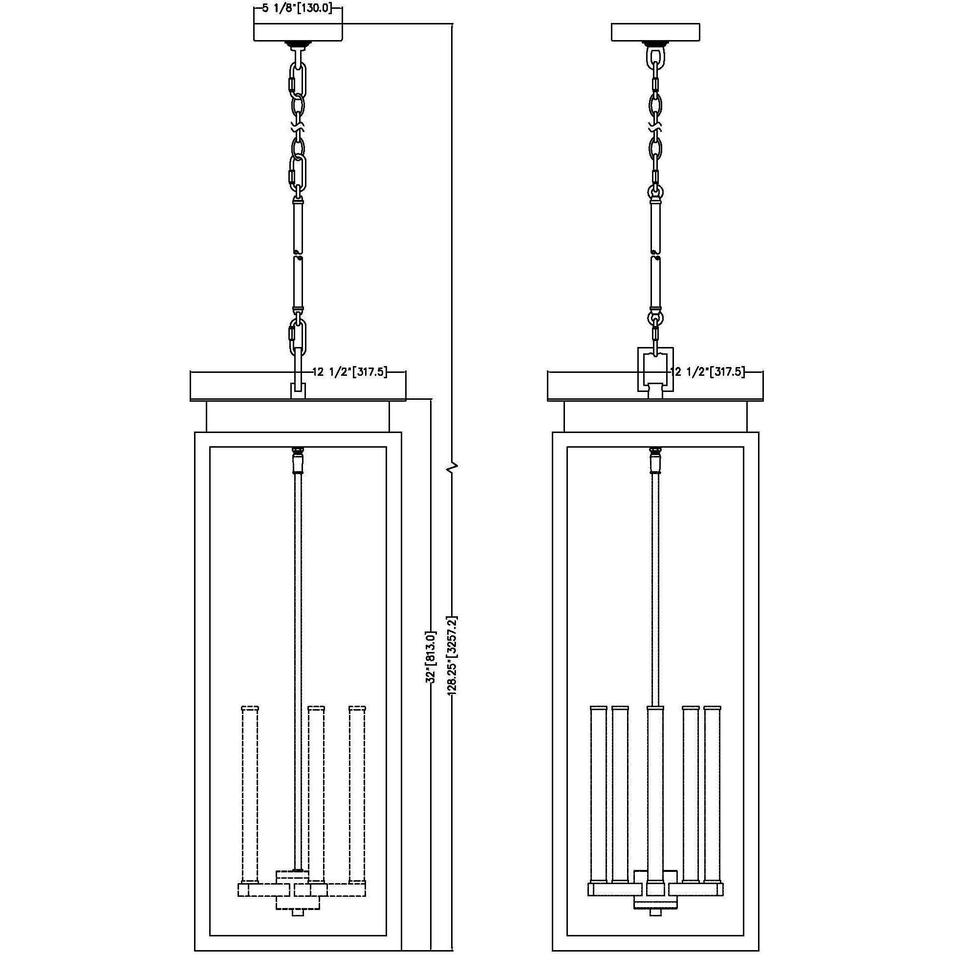 Nova 5 Light 12.5 inch Black Outdoor Chain Mount Ceiling Fixture in Clear Glass