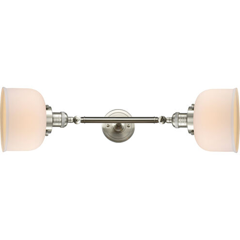Franklin Restoration Large Bell 2 Light 19 inch Brushed Satin Nickel Bath Vanity Light Wall Light in Matte White Glass, Franklin Restoration