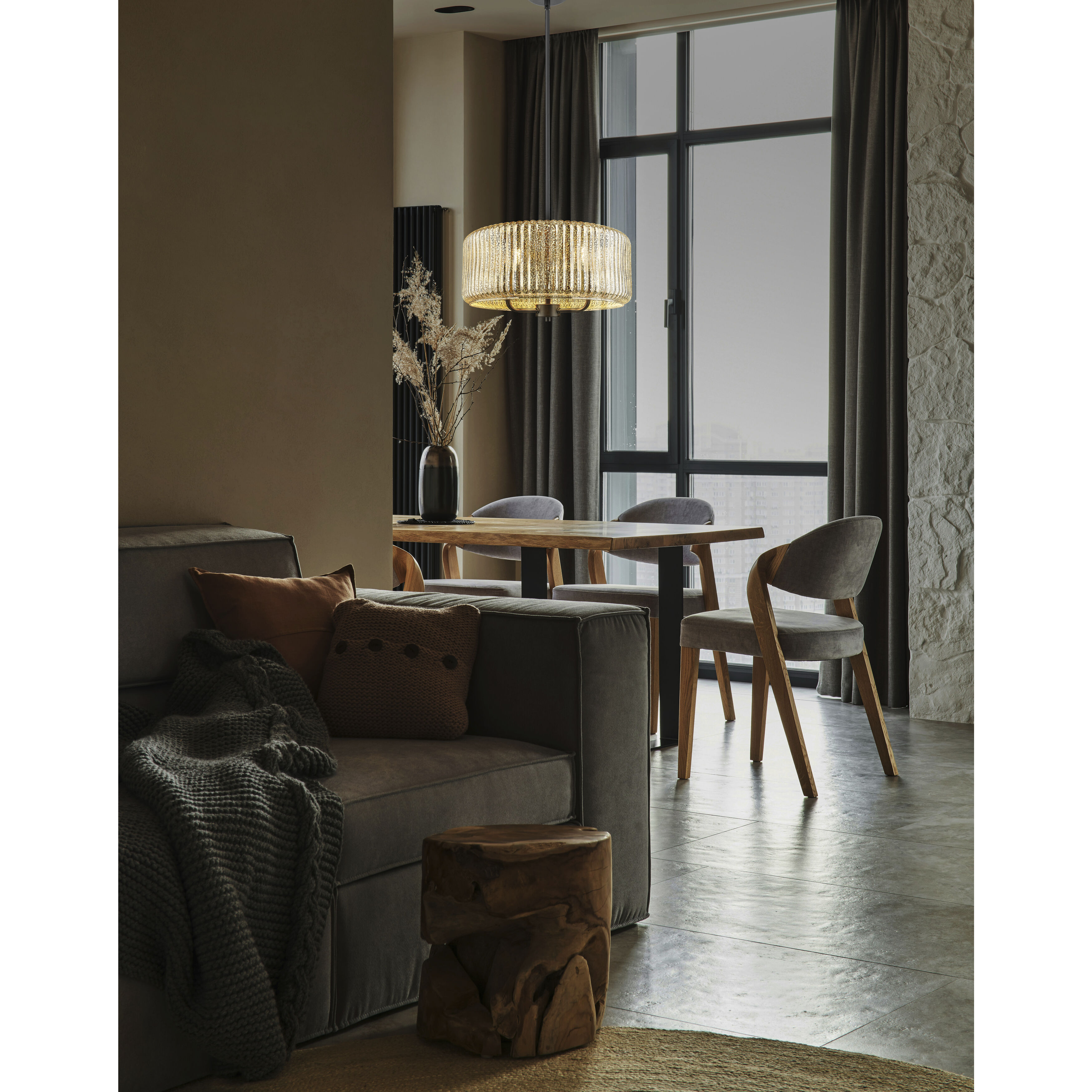 Windsor 3 Light 16 inch Matte Black Pendant Ceiling Light in Mercury Glass