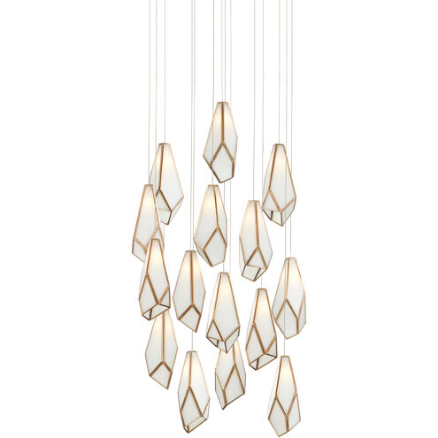 Glace 15 Light 23 inch White and Antique Brass with Silver Multi-Drop Pendant Ceiling Light