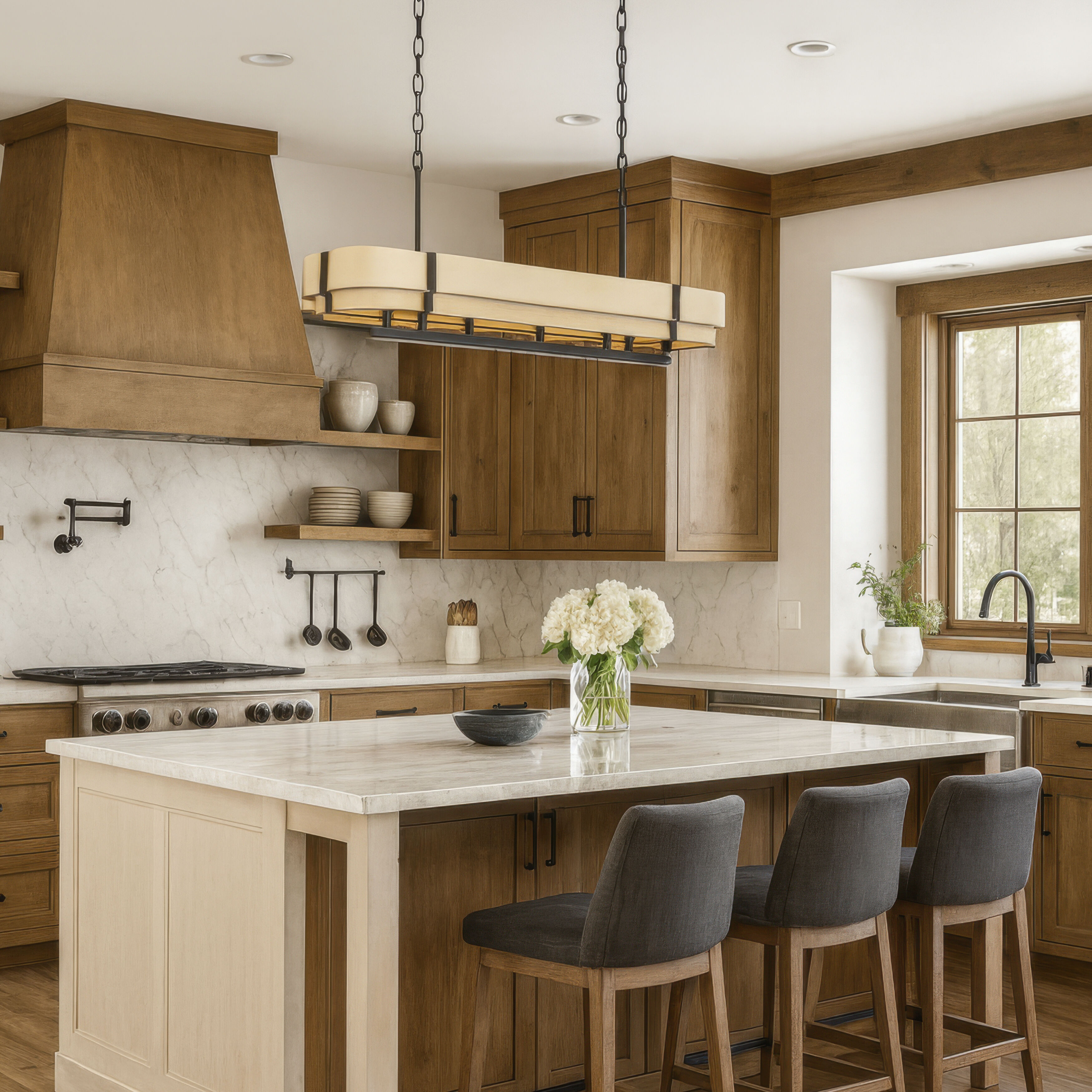 Blonde Moment 5 Light 46.25 inch Matte Black and Honey with Medium Oak Linear Pendant Ceiling Light