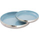 Nelson Light Blue Enamel and Polished Nickel Tray, Set of 2