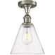 Ballston Cone LED 8 inch Brushed Satin Nickel Semi-Flush Mount Ceiling Light in Seedy Glass